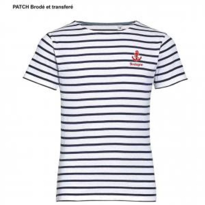 Tshirt enfant rayé Transfert Patch Ancre  Bretagne blancmarine 4 ans