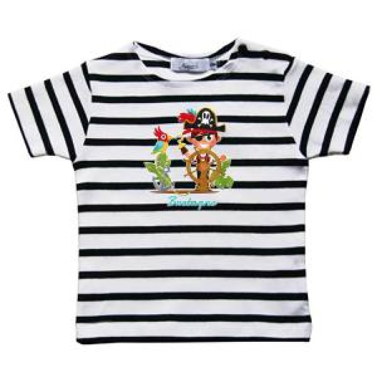 T-shirt enfant ray&eacute; Transfert Petit Pirate avec Son Perroquet blanc/marine 6 ans