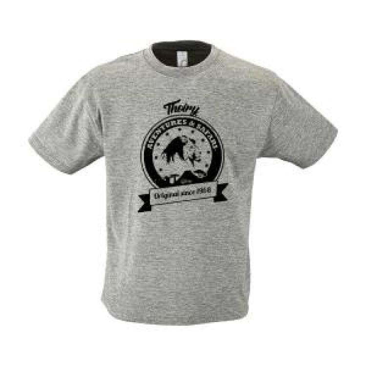 T-shirt enfant S&eacute;rigraphie Lion Thoiry Aventures & Safari Gris Chin&eacute; 2 ans