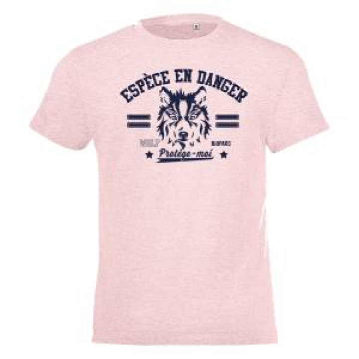 Tshirt enfant Sérigraphie Loup Espèce en Danger Bioparc  transfert Col Bioparc French Marine 6 ans