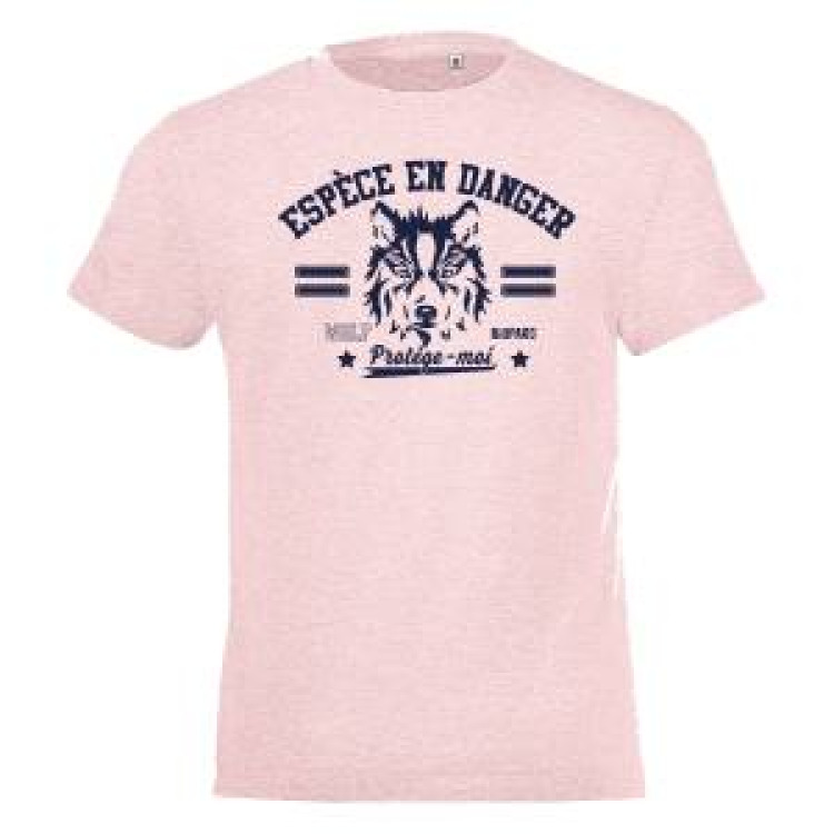 T-shirt enfant Sérigraphie Loup Espèce en Danger Bioparc + transfert Col Bioparc French Marine 10 an