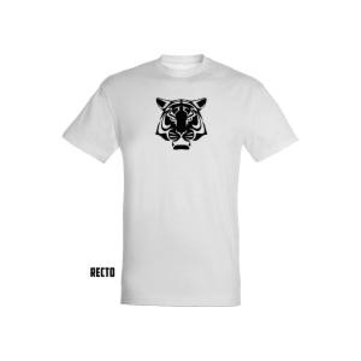 Tshirt enfant Sérigraphie RectoVerso Tête de Tigre et dos Fort Boyard V1 Impression Noir V2 Impression Blanche Blanc 4 ans