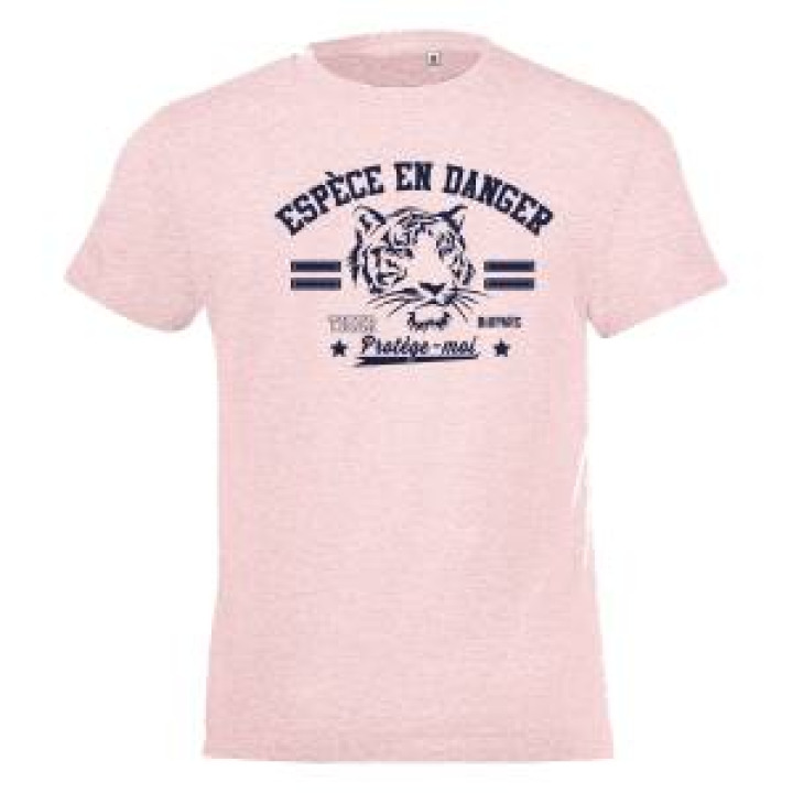 Tshirt enfant Sérigraphie Tigre Espèce en Danger Bioparc  transfert Col Bioparc French Marine 4 ans