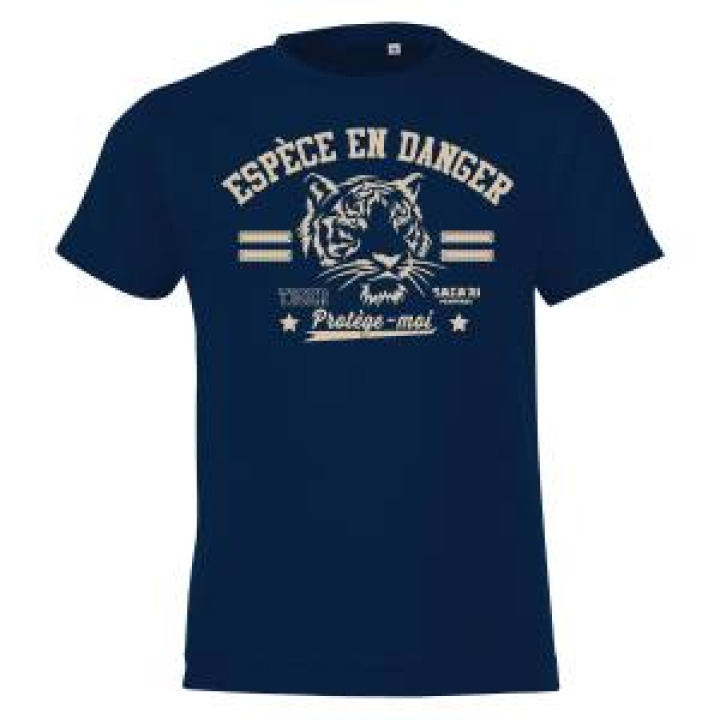 Tshirt enfant Sérigraphie Tigre Espèce en Danger Safari de Peaugres  transfert Col Safari de Peaugres French Marine 6 ans
