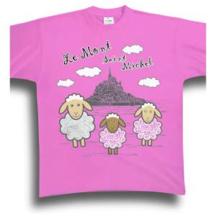 Tshirt enfant Sérigraphie Trois Mouton Mont Saint Michel  Applique Laine du Mouton Mont Saint Michel Bleu Royal 4 ans