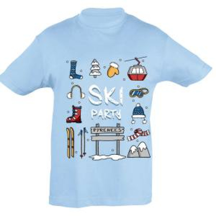 Tshirt enfant Ski Party Pyrénées Bleu Ciel 4 ans