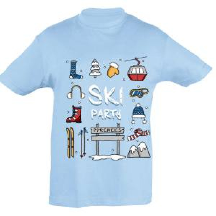 T-shirt enfant Ski Party Pyrénées Bleu Ciel 12 ans