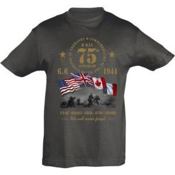 Tshirt enfant Soldats Débarquement Drapeaux 80th Anniversary Gris Souris 2 ans