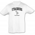 T-shirt enfant Strasbourg Cigogne Alsace France (Sur T-shirt Marine en Rouge/ sur T-shirt Rouge et Denim en Blanc/ sur T-shirt Blanc en Noir) Blanc 2 ans