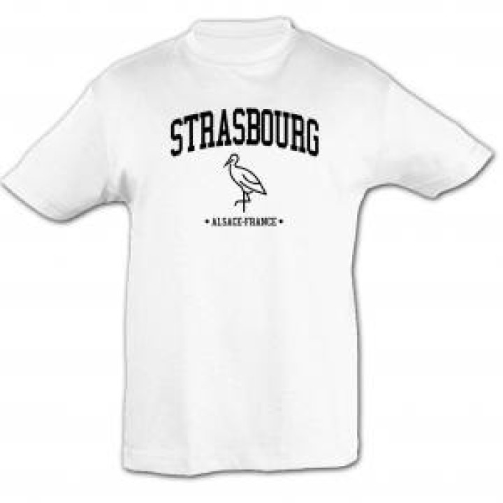 Tshirt enfant Strasbourg Cigogne Alsace France Sur Tshirt Marine en Rouge sur Tshirt Rouge et Denim en Blanc sur Tshirt Blanc en Noir Marine 4 ans