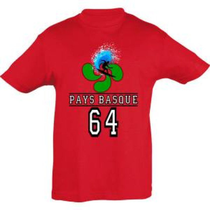 Tshirt enfant Surfeur Croix Basque Pays Basque 64 Bleu Atoll 4 ans