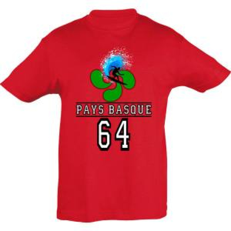 T-shirt enfant Surfeur Croix Basque Pays Basque 64 Rouge 4 ans