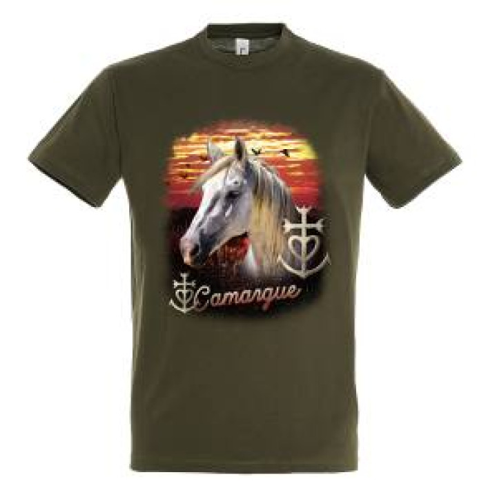 Tshirt enfant Tête de Cheval Croix de Camargue Oiseaux en Vol Camargue Army 4 ans