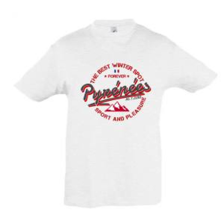 Tshirt enfant The Best Winter Spot Pyrénées Alt 2500m Blanc Chiné 6 ans