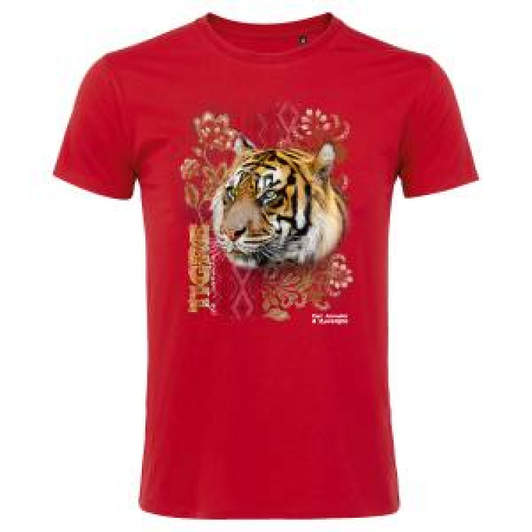 T-shirt enfant Tigre Intemporel Parc Animalier d&rsquo;Auvergne + transfert Col Parc Animalier d&rsquo;Auvergne Red 2/4 ans