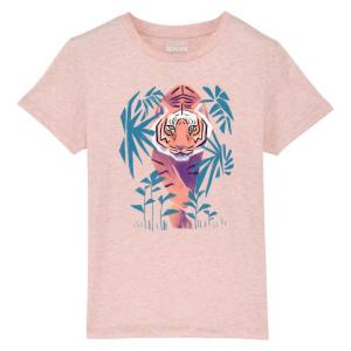 Tshirt enfant Tigre  transfert Zoo de Beauval Rose Chiné 12 ans