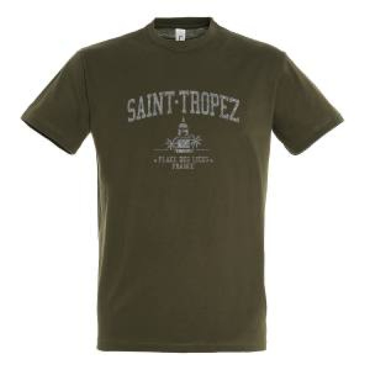 T-shirt enfant Transfert Paillette Saint Tropez Clocher Place des Lices France Version Argent Marine 2 ans