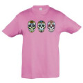 T-shirt enfant Trois T&ecirc;tes de Morts Stylisees Rose Orchid&eacute;e 2 ans