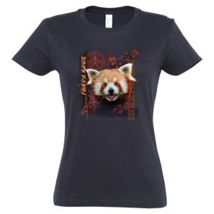 T-shirt femme ajust&eacute; Panda Roux Intemporel French Marine S
