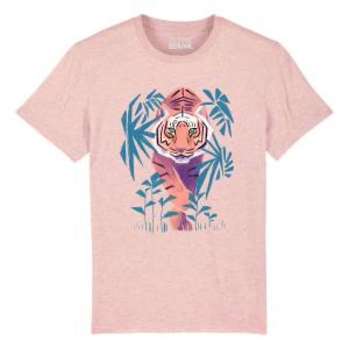 Tshirt femme ajusté Tigre  transfert Zoo de Beauval Rose Chiné M