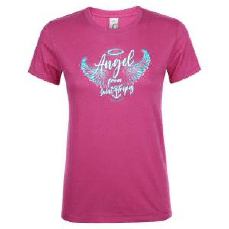 T-shirt femme Angel From Saint Tropez (En Rose sur le T-shirt Noir et en Bleu sur le Ts Rose) Noir Profond S