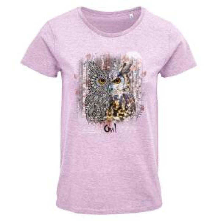 Tshirt femme bio ajusté Hibou Native Tribes Rose Chiné M