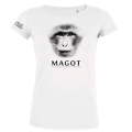 T-shirt femme bio ajusté Magot + transfert manche droite Valle des Singes White XS
