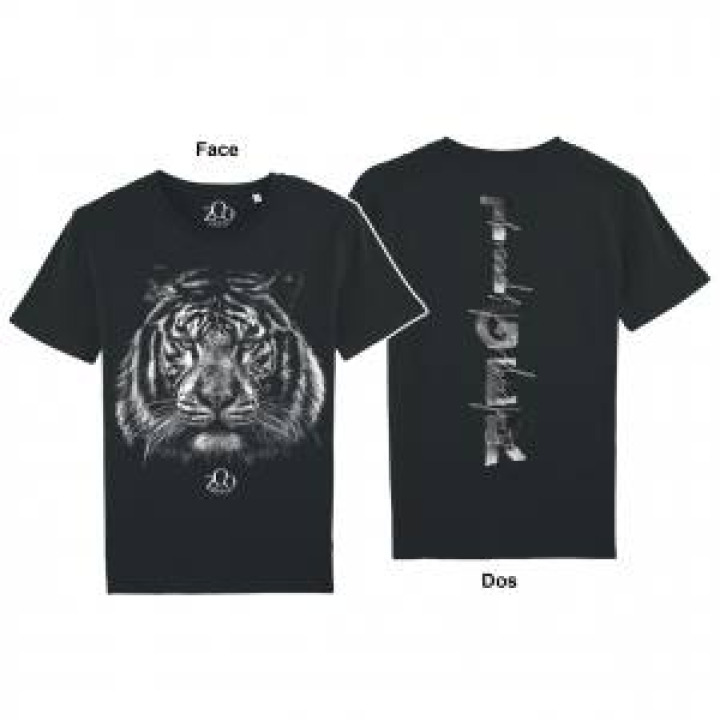 Tshirt femme bio ajusté Tigre Recto Verso  transfert Col Zoo dAmiens Noir Profond M