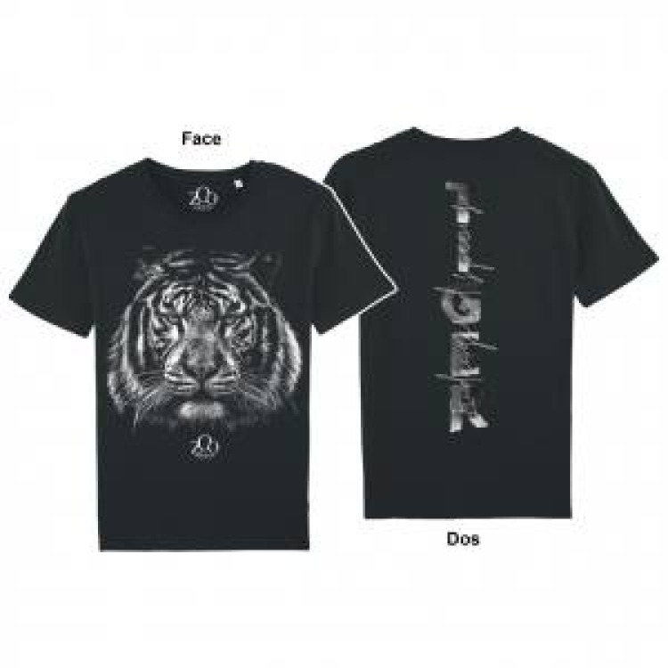 T-shirt femme bio ajusté Tigre Recto/ Verso + transfert Col Zoo d’Amiens Noir Profond XL