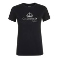 T-shirt femme bio ajust&eacute; Transfert paillettes Argent Chambord J'adore + transfert Bloque Marque Au Col Noir S