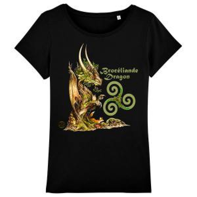 T-shirt femme bio Broc&eacute;liande Dragon + Triskell Black L