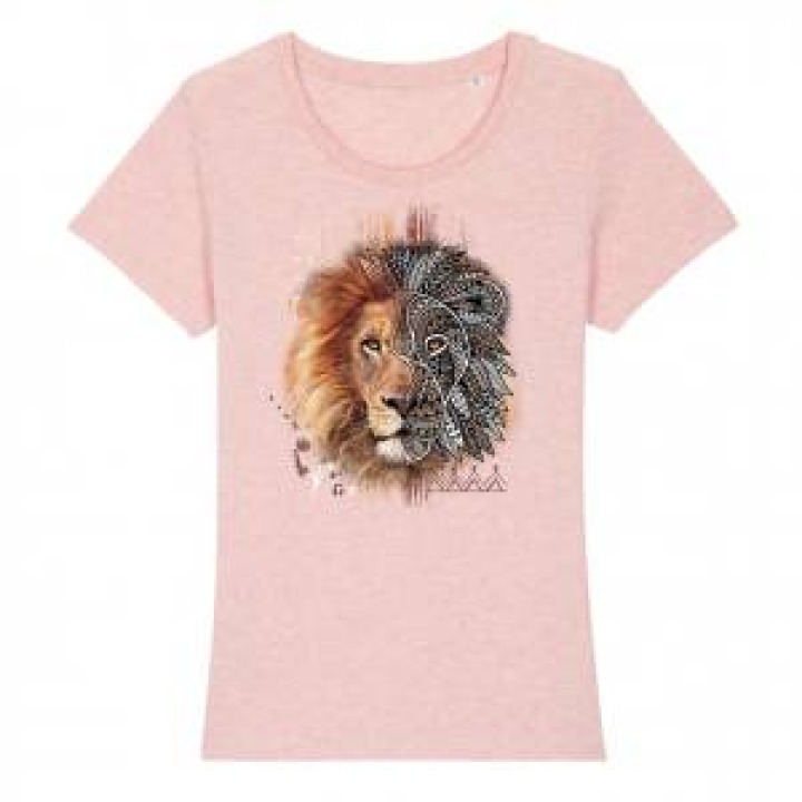 Tshirt femme bio Lion Native Tribes  transfert Col Amnéville Melon code XS