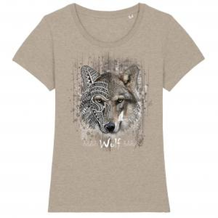 T-shirt femme bio Loup Native Tribes Cerza + transfert Col Cerza Mid Heather Blue S