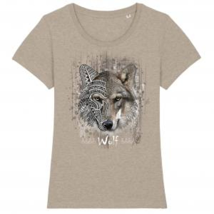 Tshirt femme bio Loup Native Tribes Cerza  transfert Col Cerza Heather Sand M