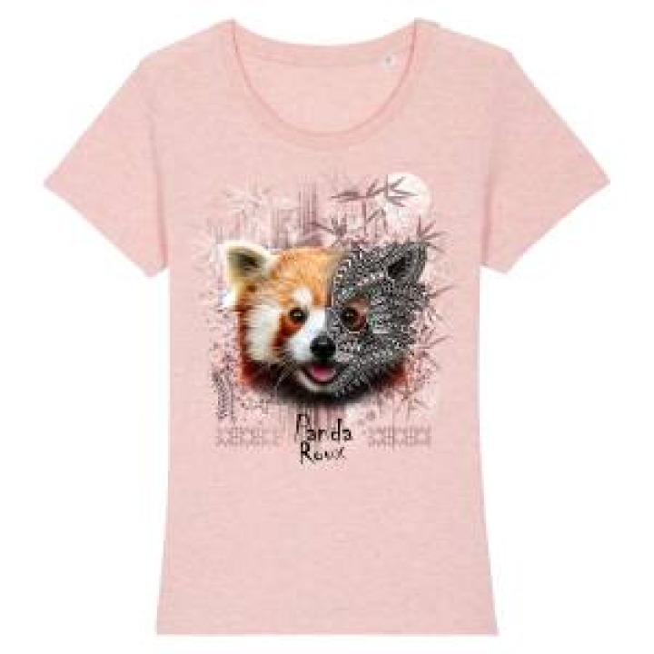Tshirt femme bio Panda Roux Native Tribes  transfert Col Amnéville Caribbean Blue M