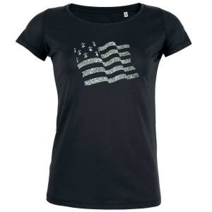 Tshirt femme bio Transfert Paillette Argent Drapeau Bretagne Black XS