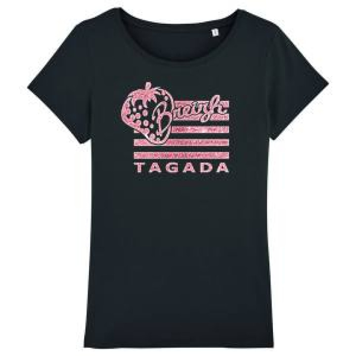 Tshirt femme bio Transfert Paillette Fraise Drapeau Breizh Tagada Black M