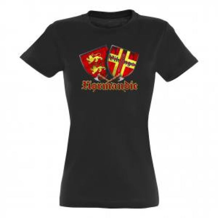 Tshirt femme Bouclier Haches Normandie Noir Profond S