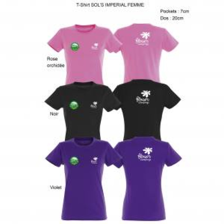 Tshirt femme Camping les 3 Ours et Flower Campings Face et Flower Campings Au Dos Noir Profond M