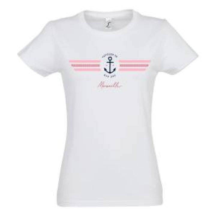 Tshirt femme Capitaine de Mon Âme Marseille  Strass Blanc S