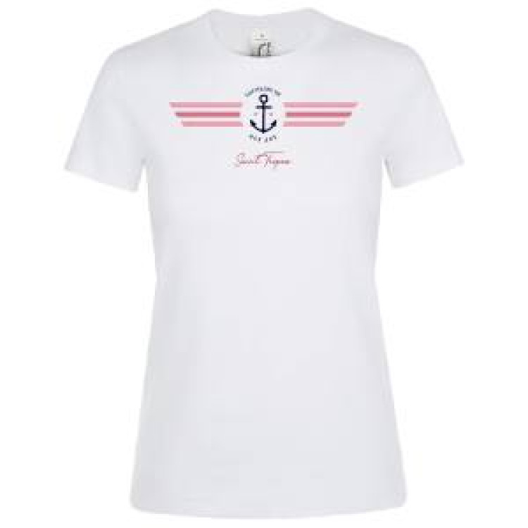 T-shirt femme Capitaine de Mon âme Saint Tropez + Strass Blanc S