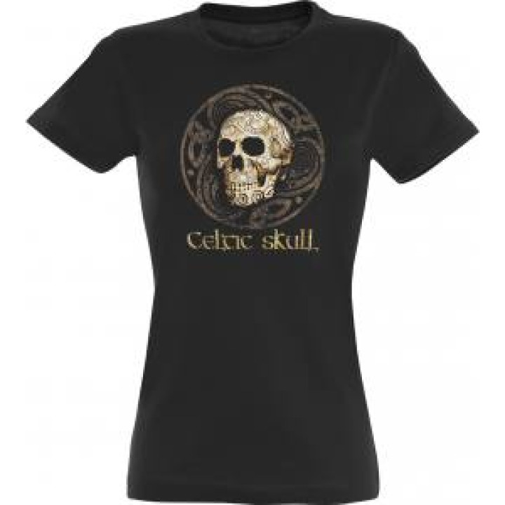 Tshirt femme Celtic Skull Tête de Mort Noir Profond S