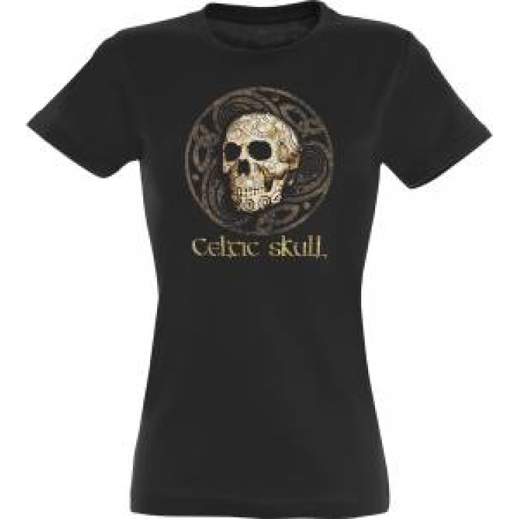 T-shirt femme Celtic Skull T&ecirc;te de Mort Noir Profond L