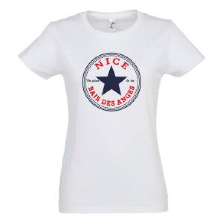 Tshirt femme Cercle Etoile Nice Baie des Anges Blanc S