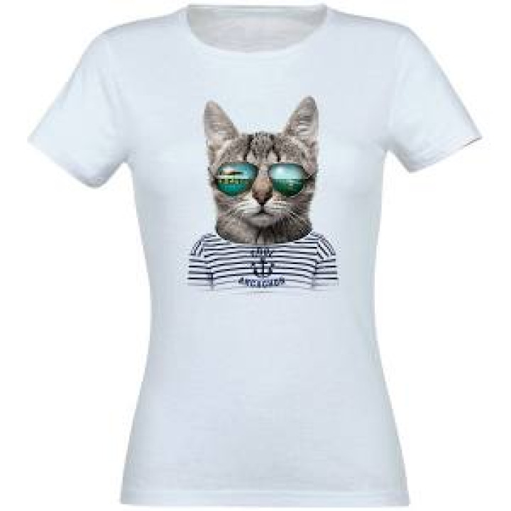 Tshirt femme Chat Lunettes Arcachon Blanc S