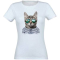 T-shirt femme Chat Lunettes Arcachon Blanc S