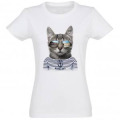 T-shirt femme Chat Lunettes avec Vue du Miroir Bordeaux Blanc S