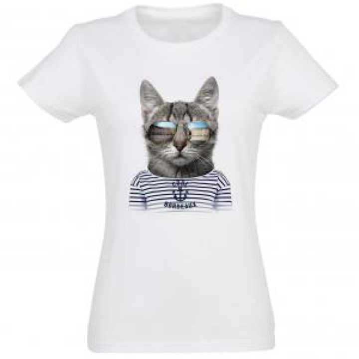 Tshirt femme Chat Lunettes avec Vue du Miroir Bordeaux Blanc M