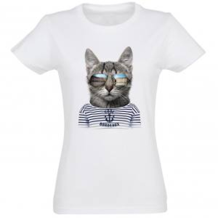 T-shirt femme Chat Lunettes avec Vue du Miroir Bordeaux Blanc L