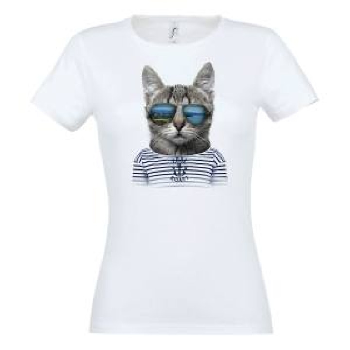Tshirt femme Chat Lunettes Bidart Blanc S